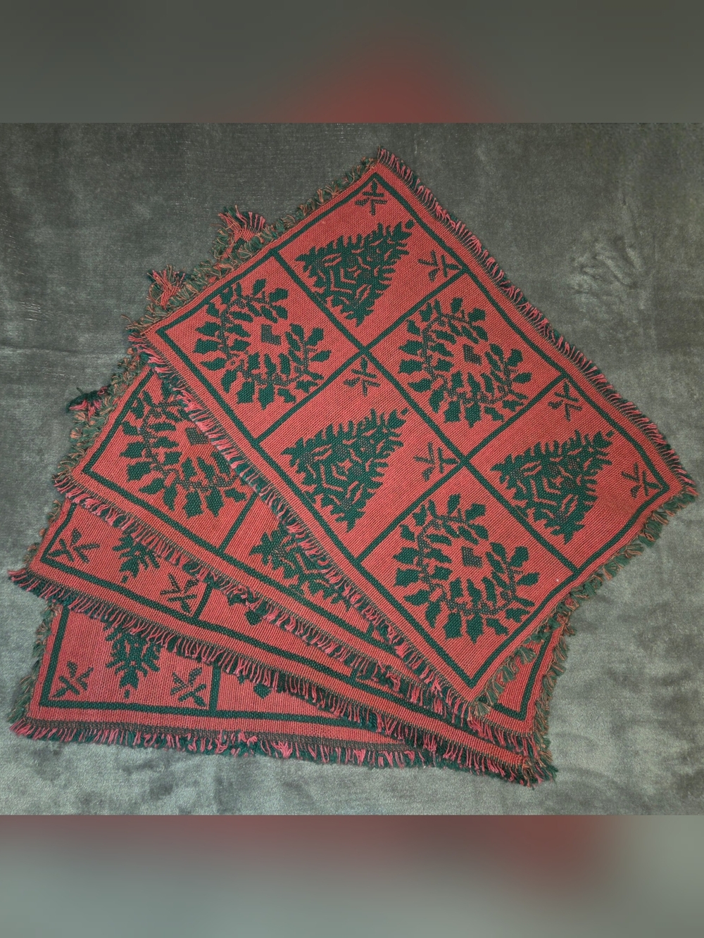 Vintage 90s Knit Christmas Placemats With Fringe